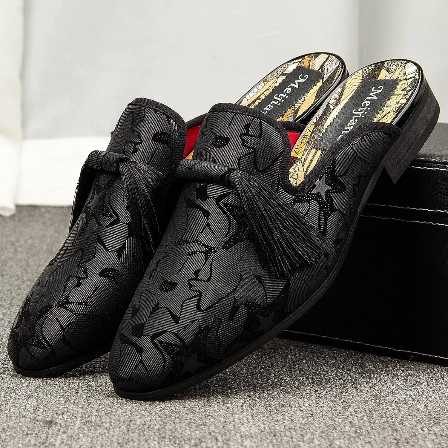 Meijiana Men's Slippers Slip-On Loafers Leather Formal Wear Casual Open Back Sandals