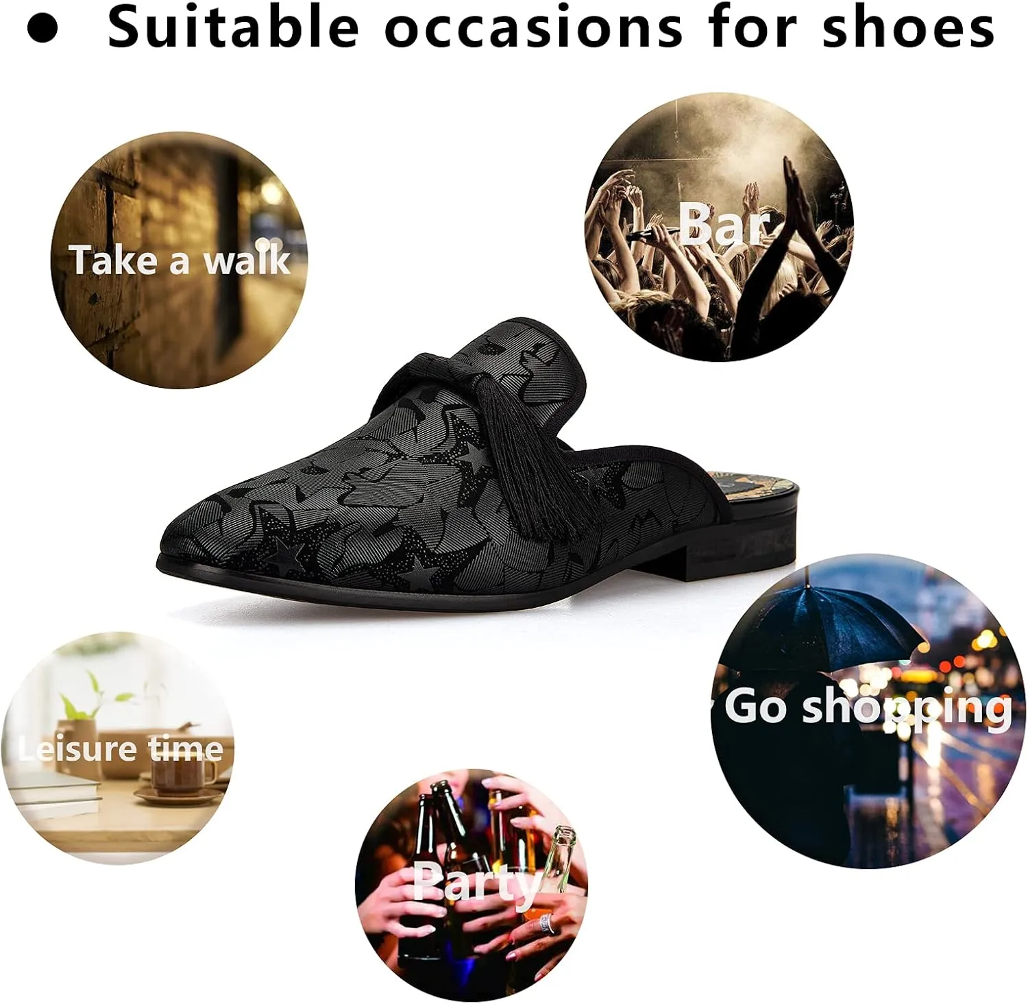 Meijiana Men's Slippers Slip-On Loafers Leather Formal Wear Casual Open Back Sandals