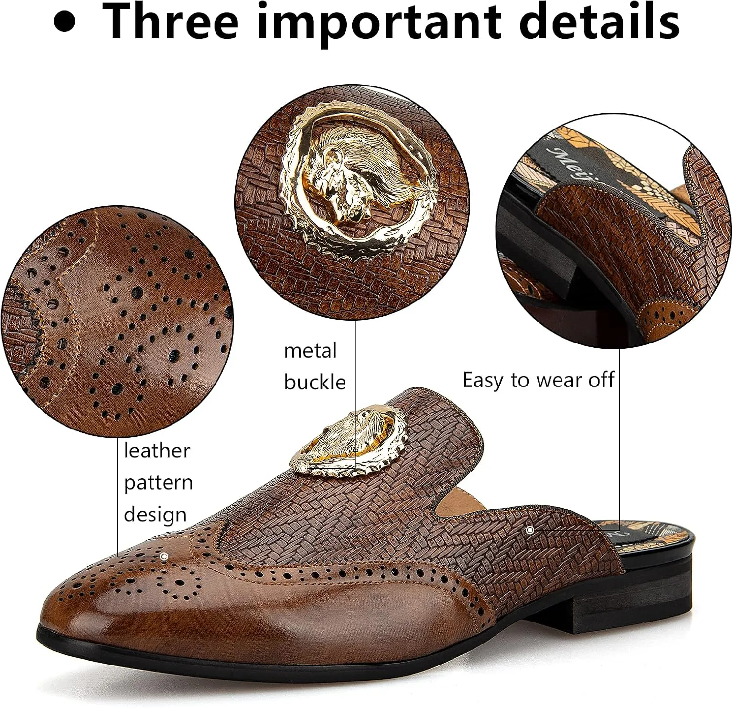 Meijiana Men's Slippers Slip-On Loafers Leather Formal Wear Casual Open Back Sandals