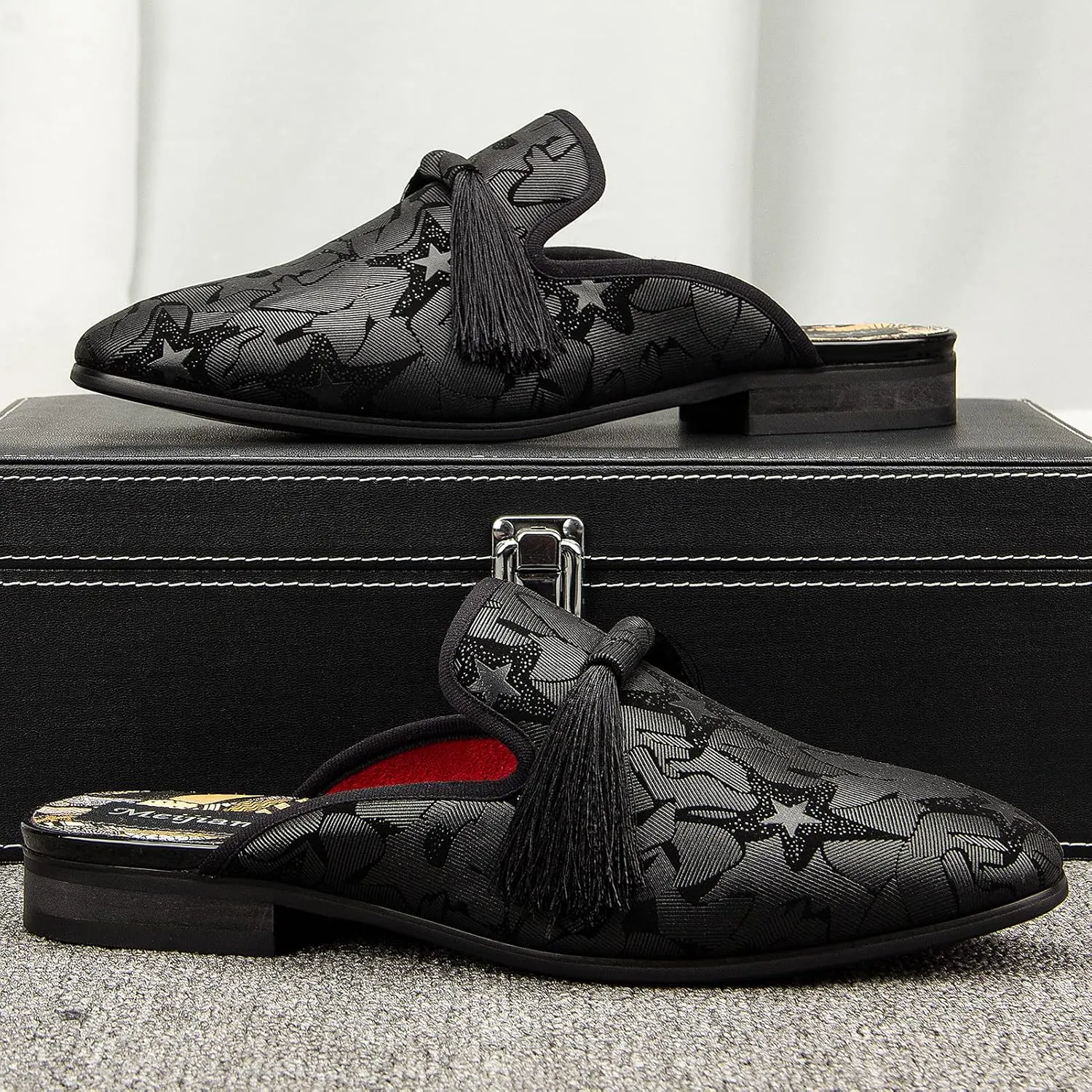 Meijiana Men's Slippers Slip-On Loafers Leather Formal Wear Casual Open Back Sandals
