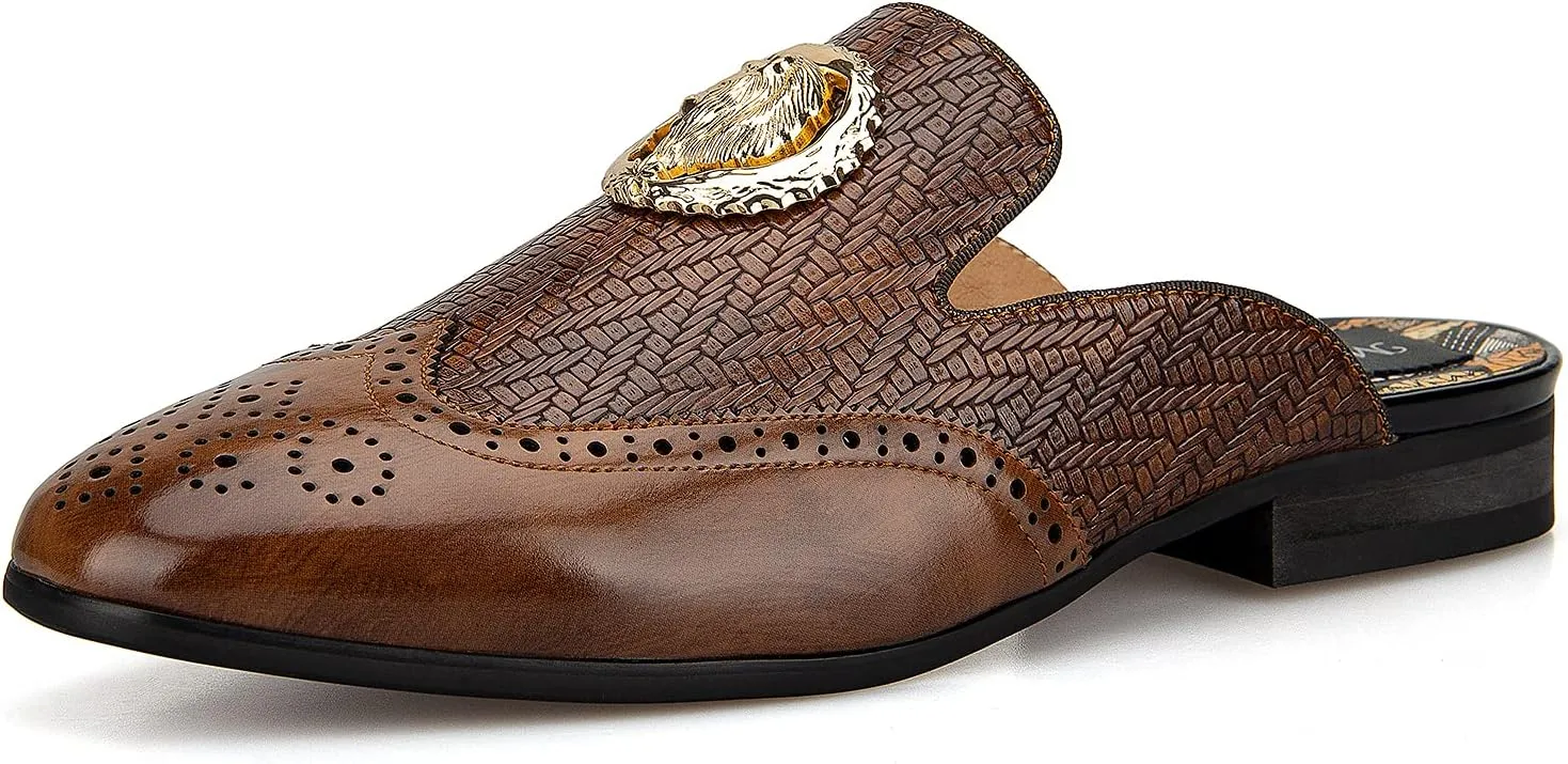 Meijiana Men's Slippers Slip-On Loafers Leather Formal Wear Casual Open Back Sandals