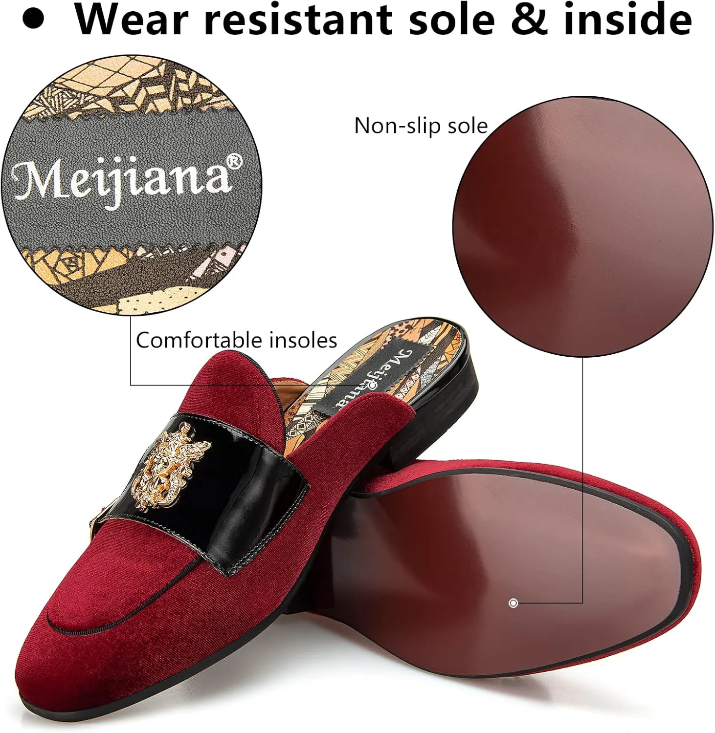 Meijiana Men's Slippers Slip-On Loafers Leather Formal Wear Casual Open Back Sandals