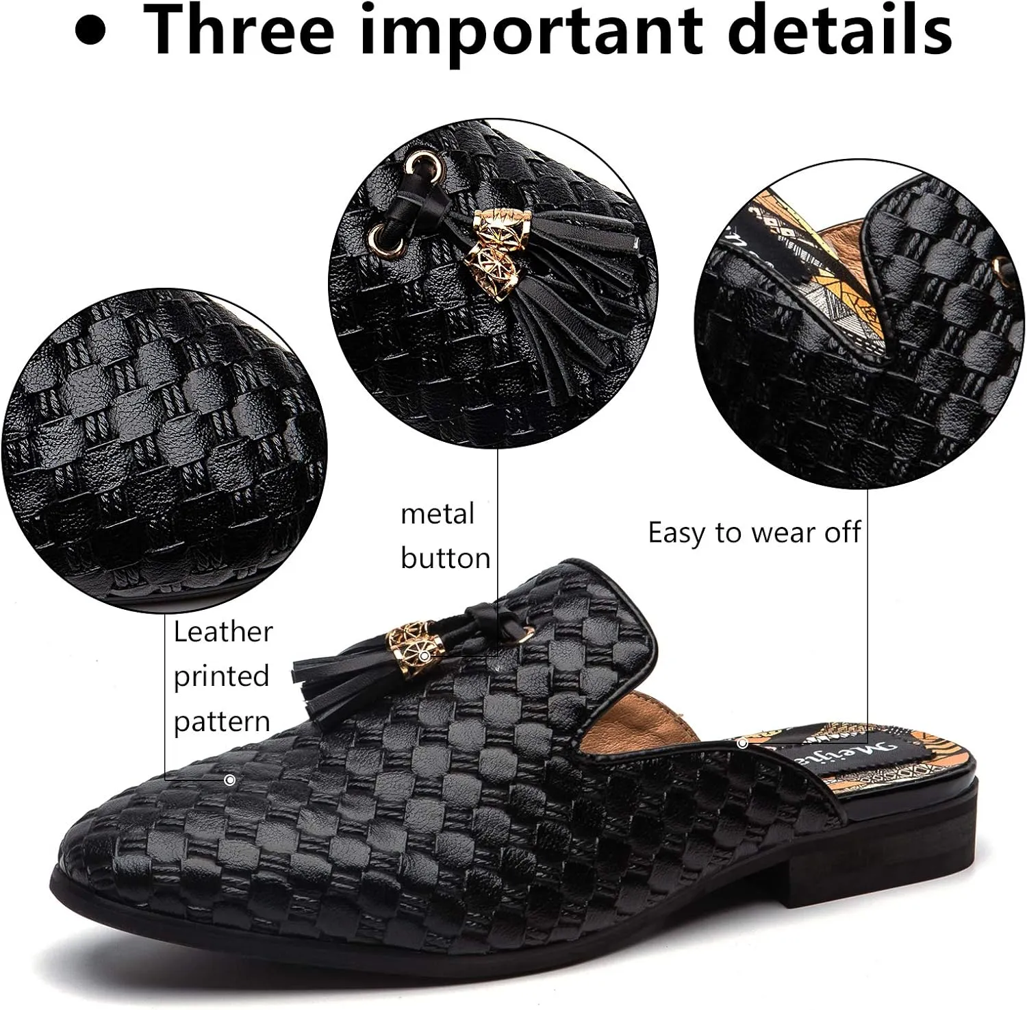 Meijiana Men's Slippers Slip-On Loafers Leather Formal Wear Casual Open Back Sandals