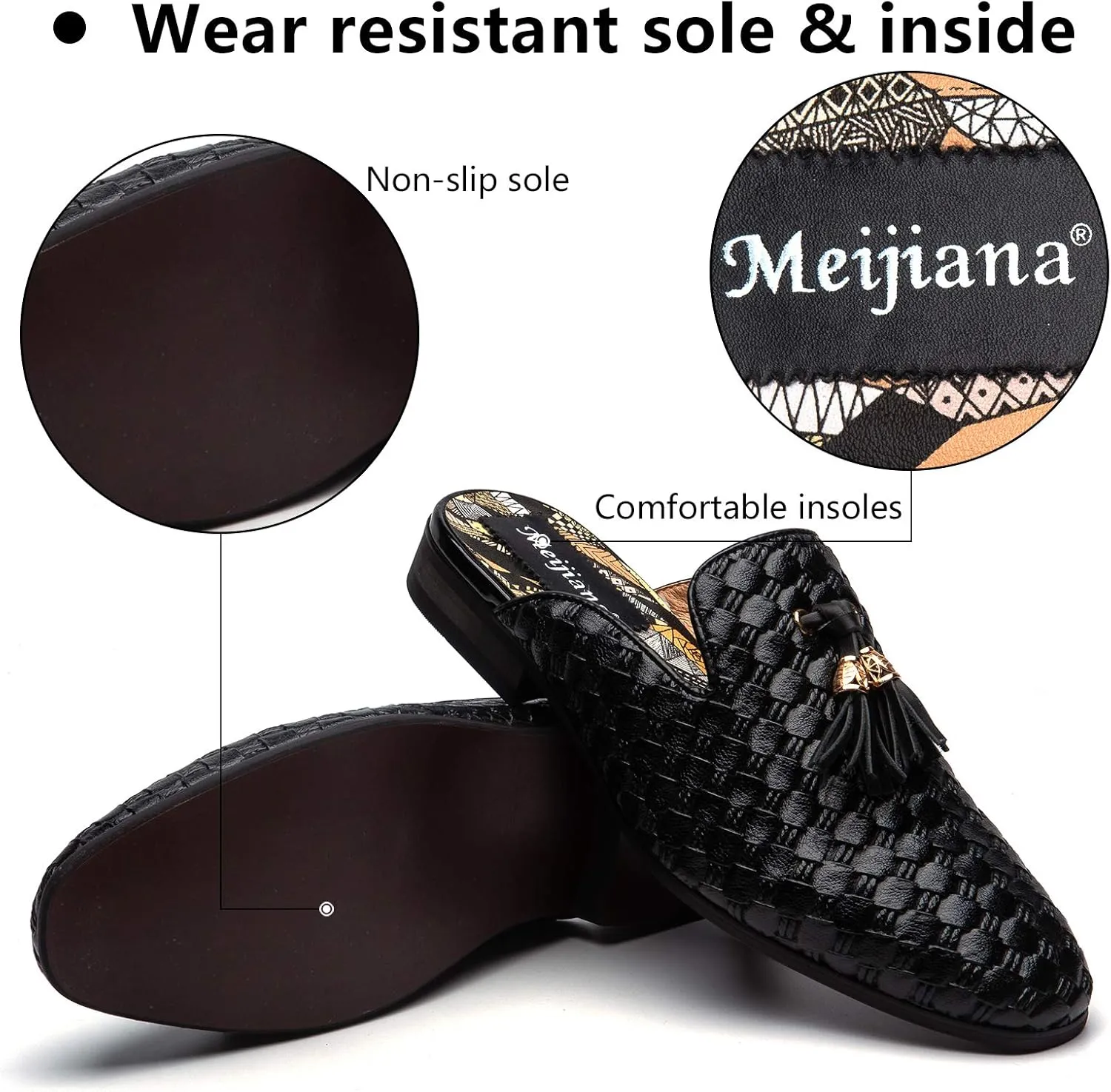 Meijiana Men's Slippers Slip-On Loafers Leather Formal Wear Casual Open Back Sandals