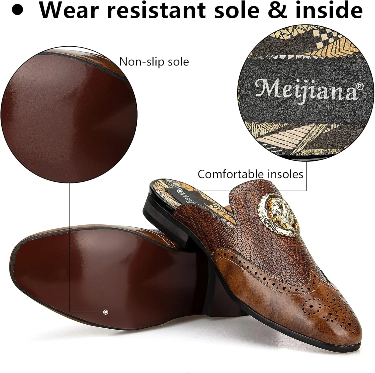 Meijiana Men's Slippers Slip-On Loafers Leather Formal Wear Casual Open Back Sandals