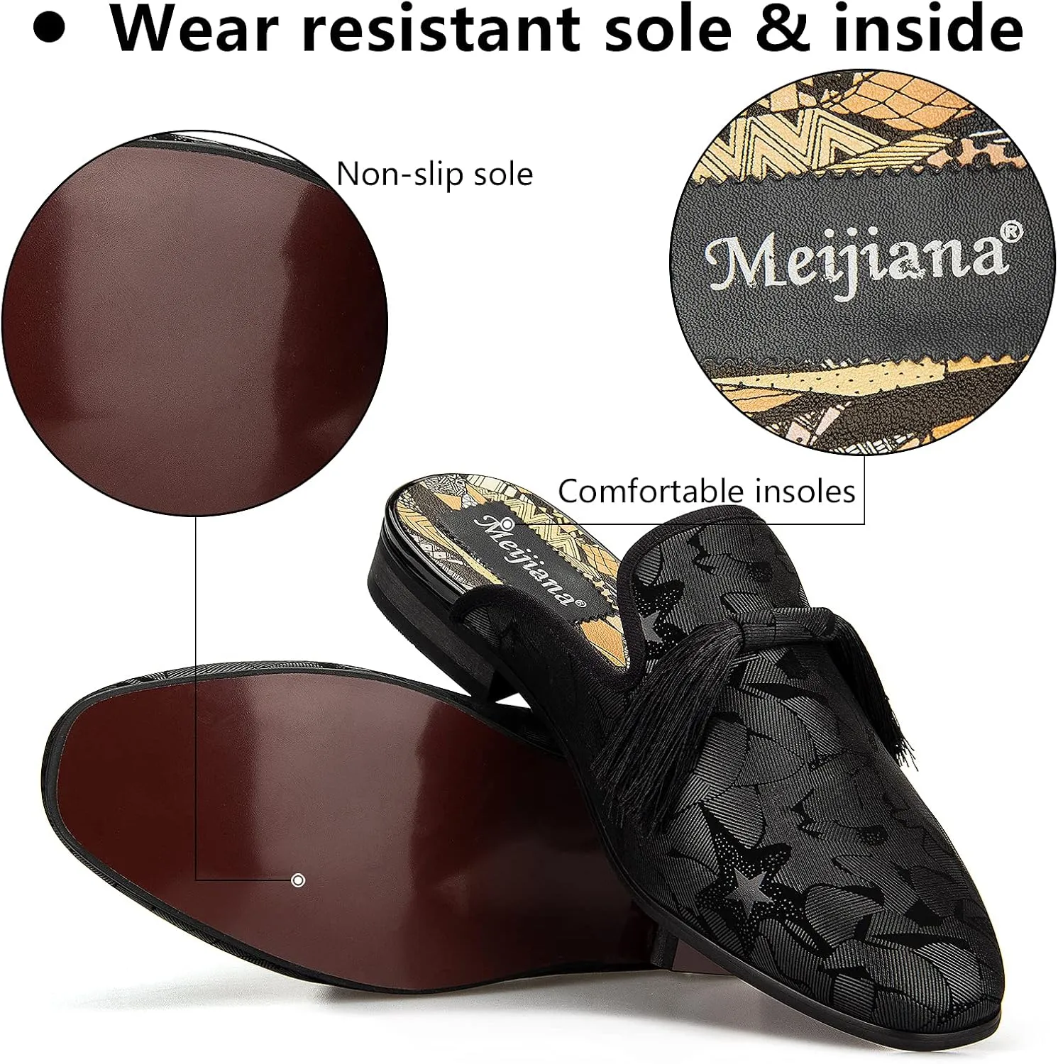 Meijiana Men's Slippers Slip-On Loafers Leather Formal Wear Casual Open Back Sandals