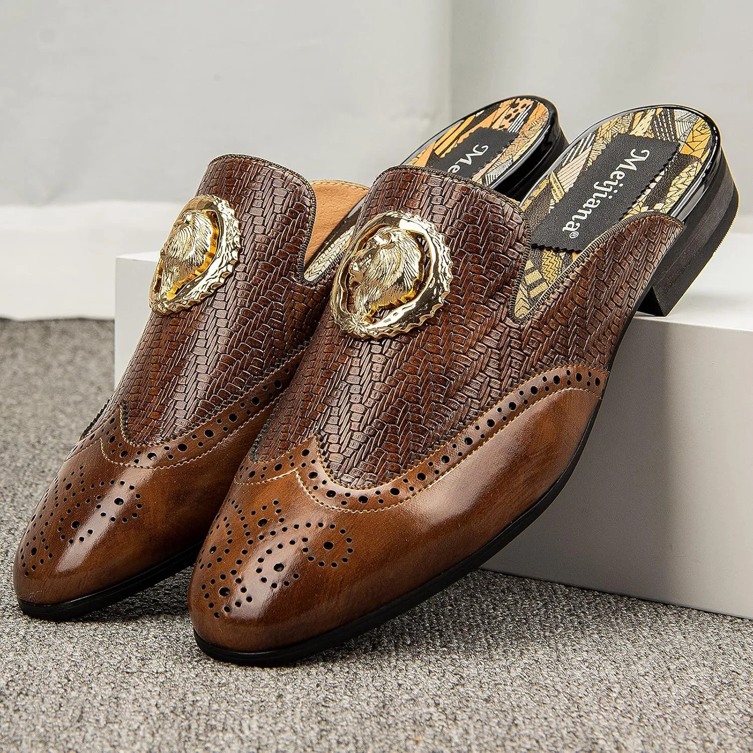 Meijiana Men's Slippers Slip-On Loafers Leather Formal Wear Casual Open Back Sandals