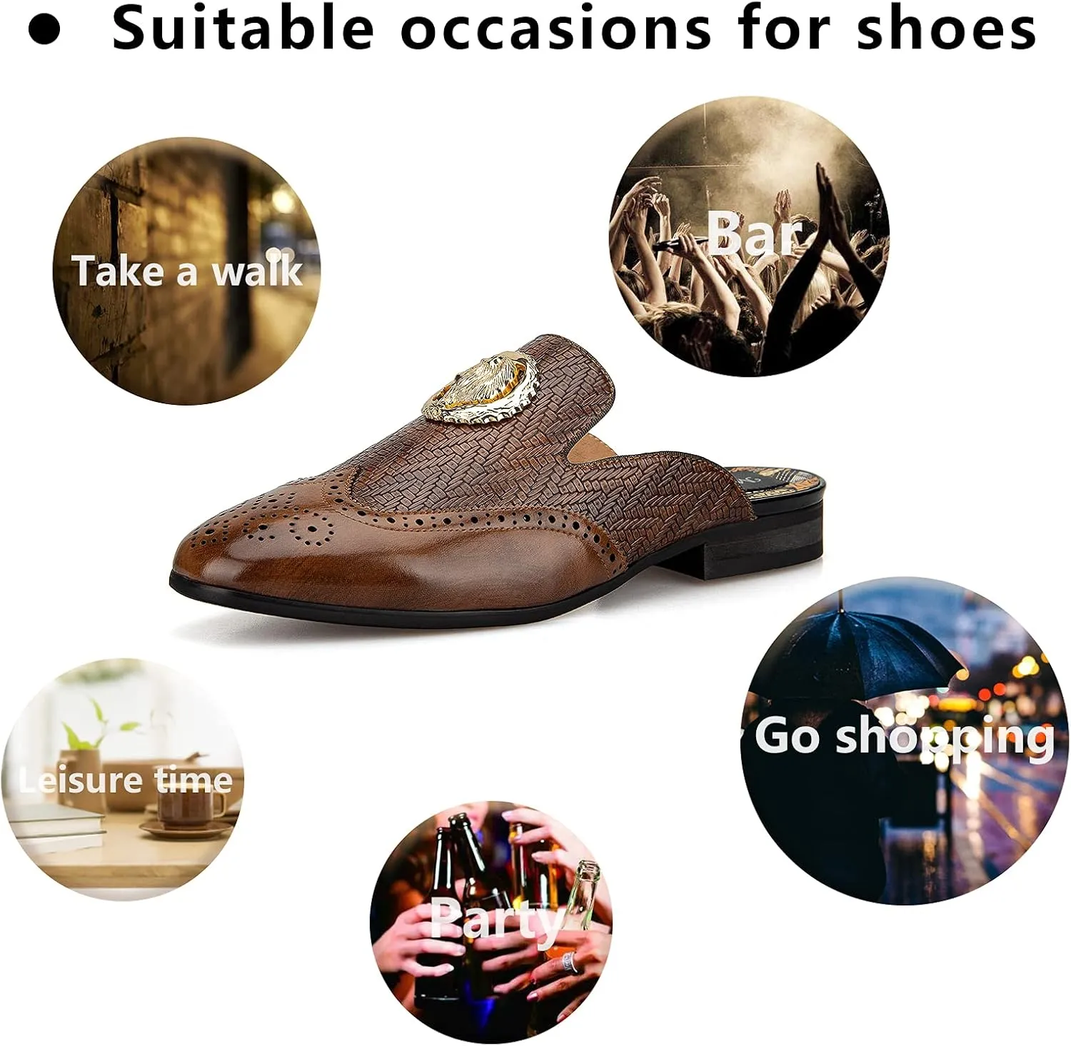 Meijiana Men's Slippers Slip-On Loafers Leather Formal Wear Casual Open Back Sandals
