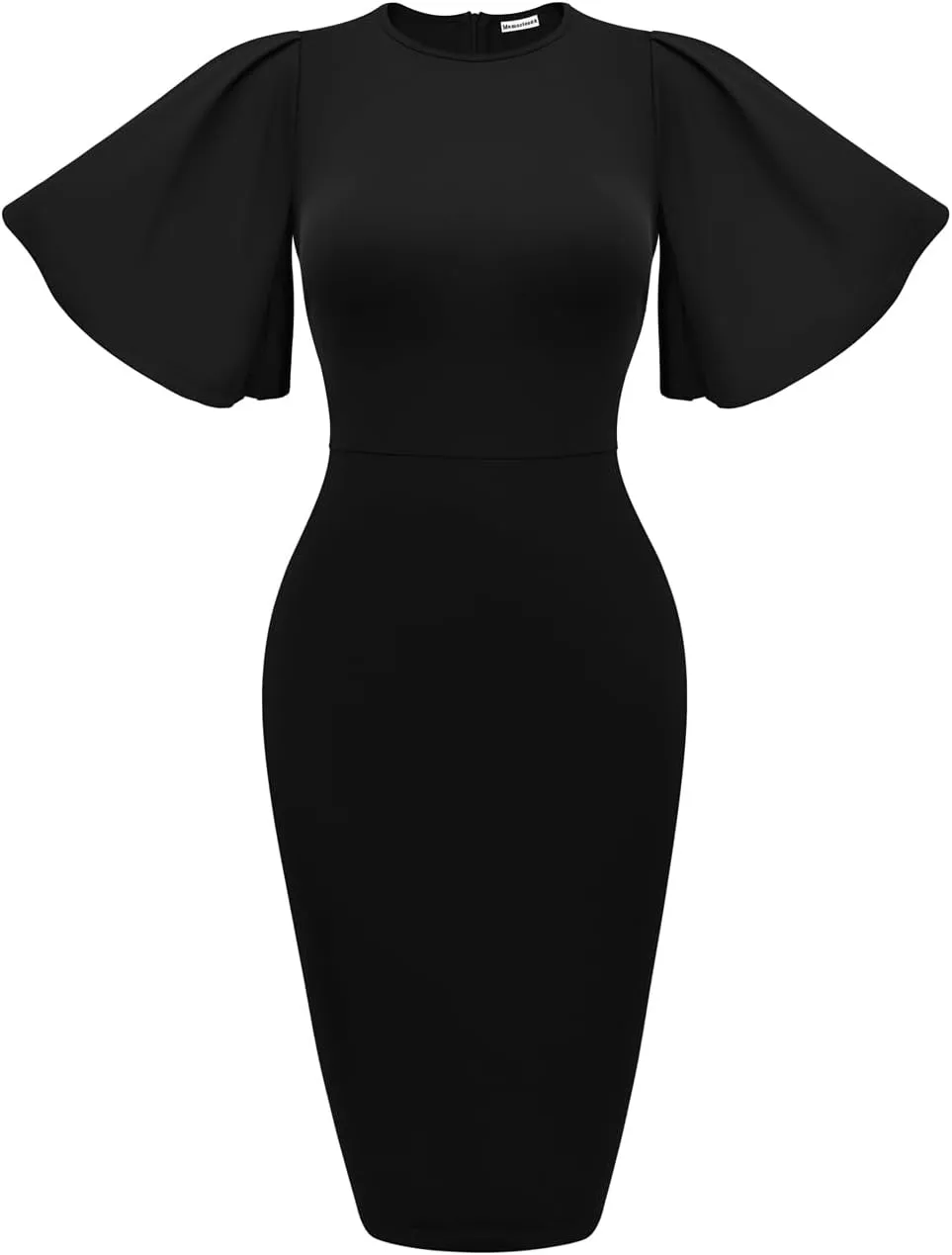 Memoriesea Women's Basic Bodycon Ruffle Flared Short Sleeve Pencil Midi Dress