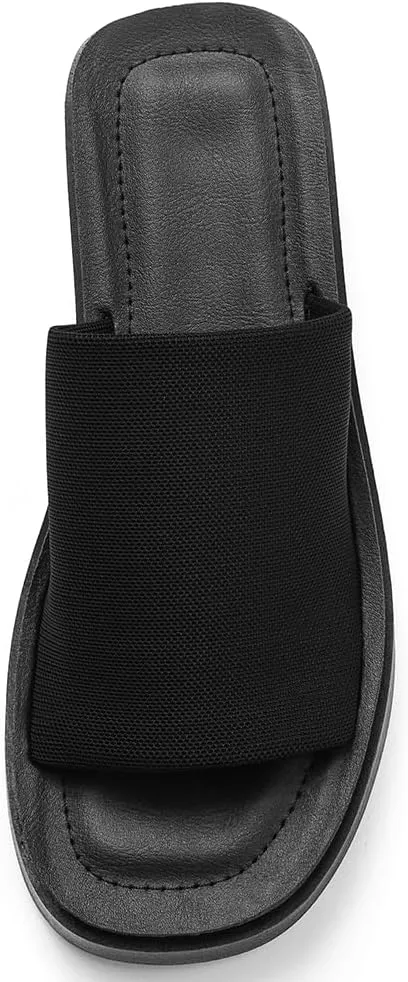 Memory Foam Platform Slide Sandals for Women with Stretch Upper