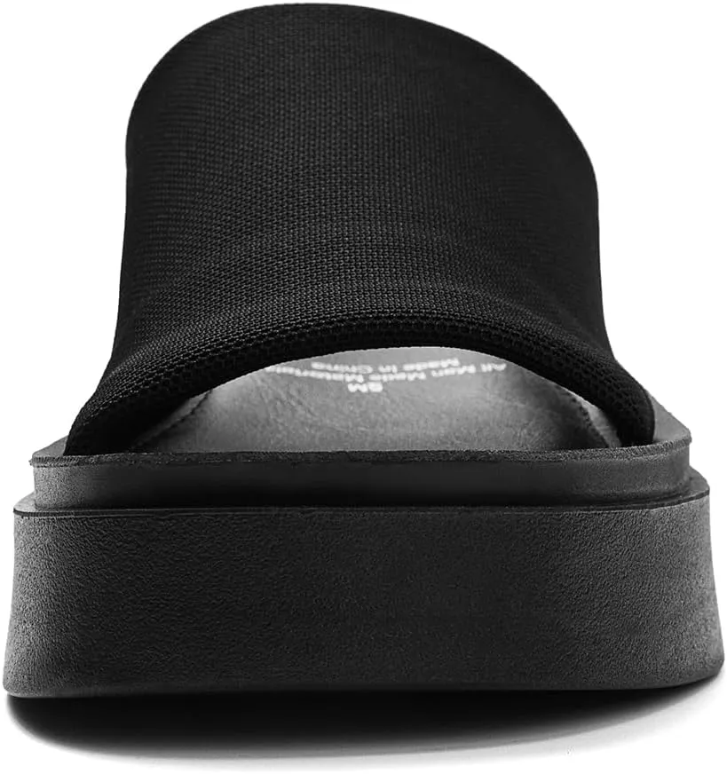 Memory Foam Platform Slide Sandals for Women with Stretch Upper