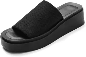 Memory Foam Platform Slide Sandals for Women with Stretch Upper