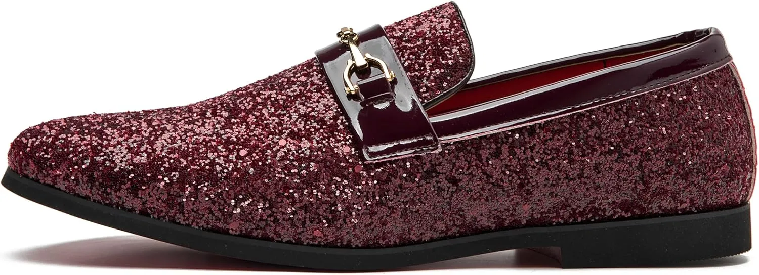 Men Loafer Metallic Textured Slip-on Glitter Sequins Fashion Wedding Dress Shoes Golden