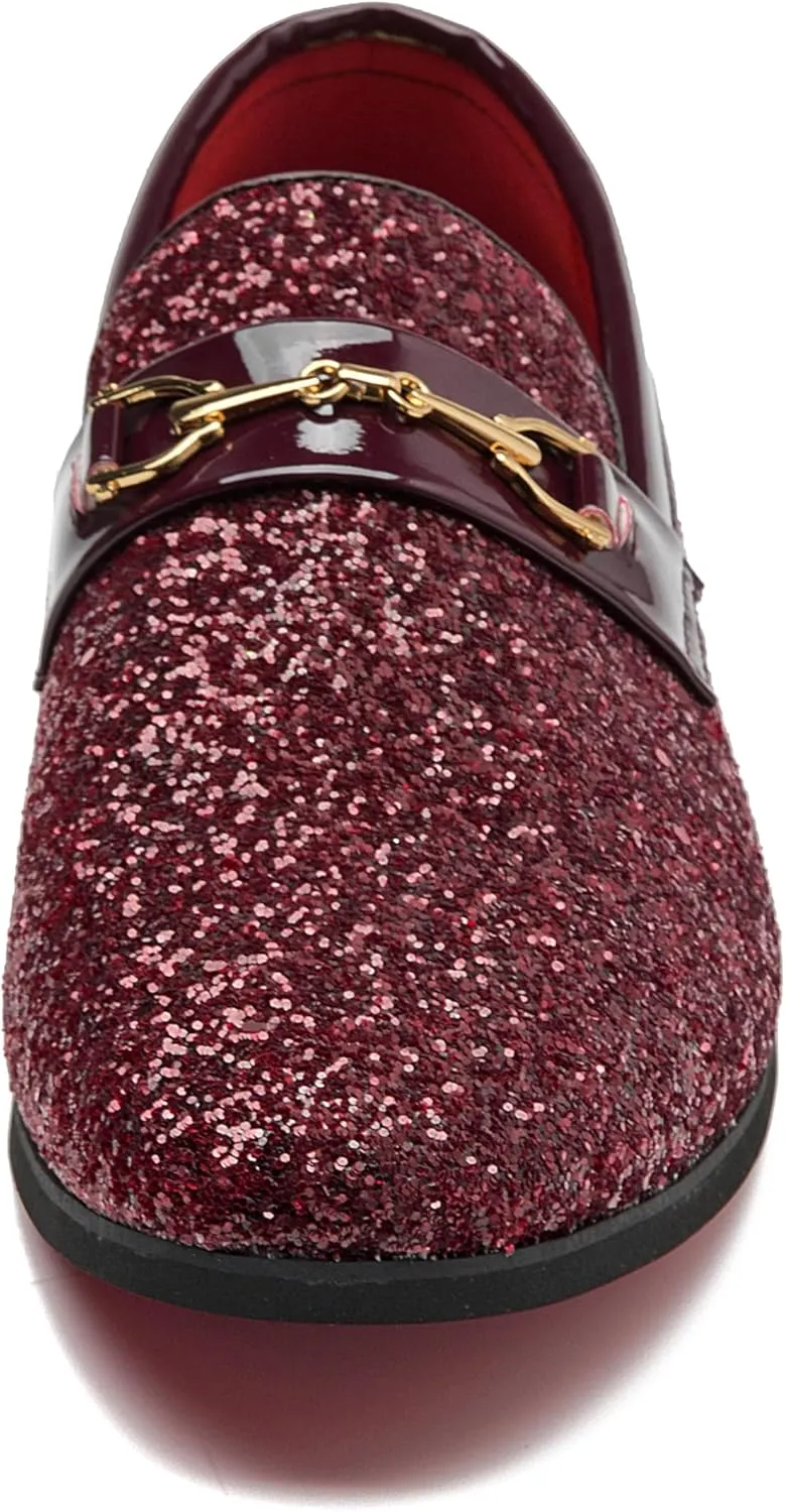 Men Loafer Metallic Textured Slip-on Glitter Sequins Fashion Wedding Dress Shoes Golden