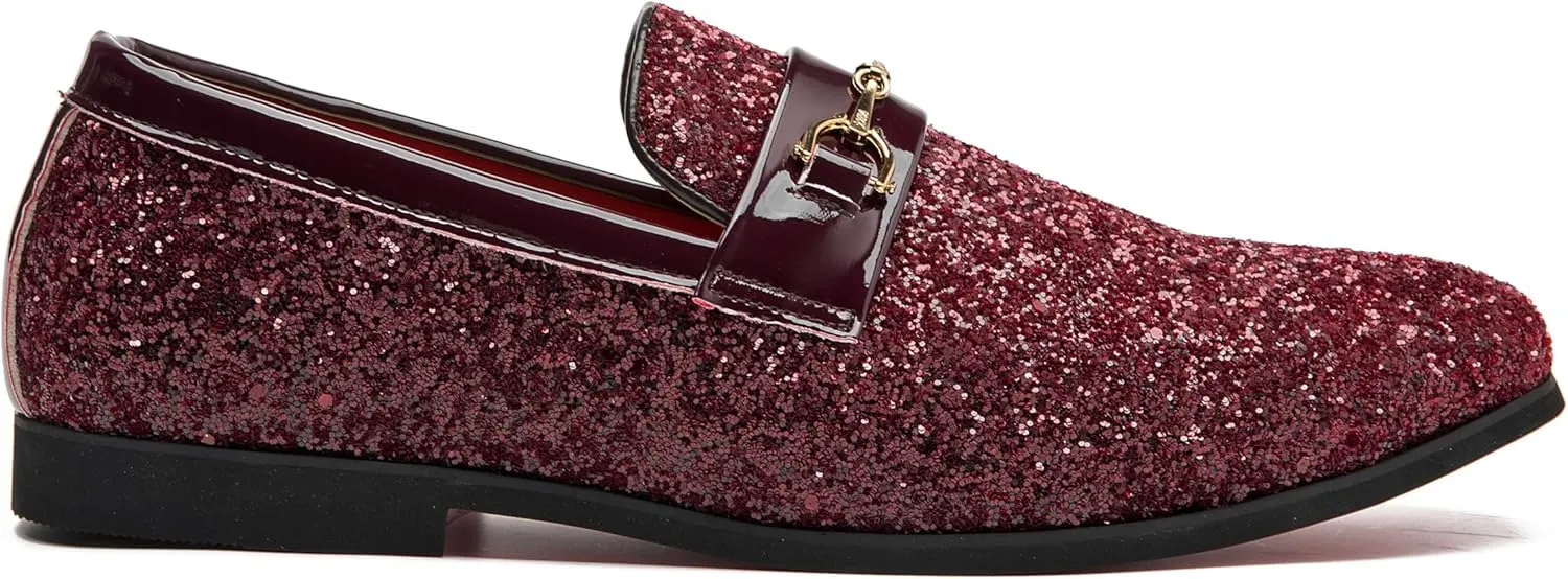 Men Loafer Metallic Textured Slip-on Glitter Sequins Fashion Wedding Dress Shoes Golden
