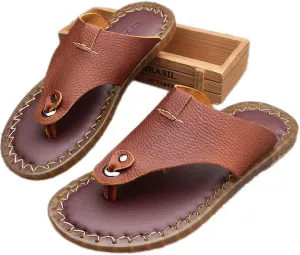 Men Sandals Flip Flops Men Casual Shoes Outdoor Comfortable Beach Male Leather Slippers(White-Patch Five-Pointed star4,40 Code)
