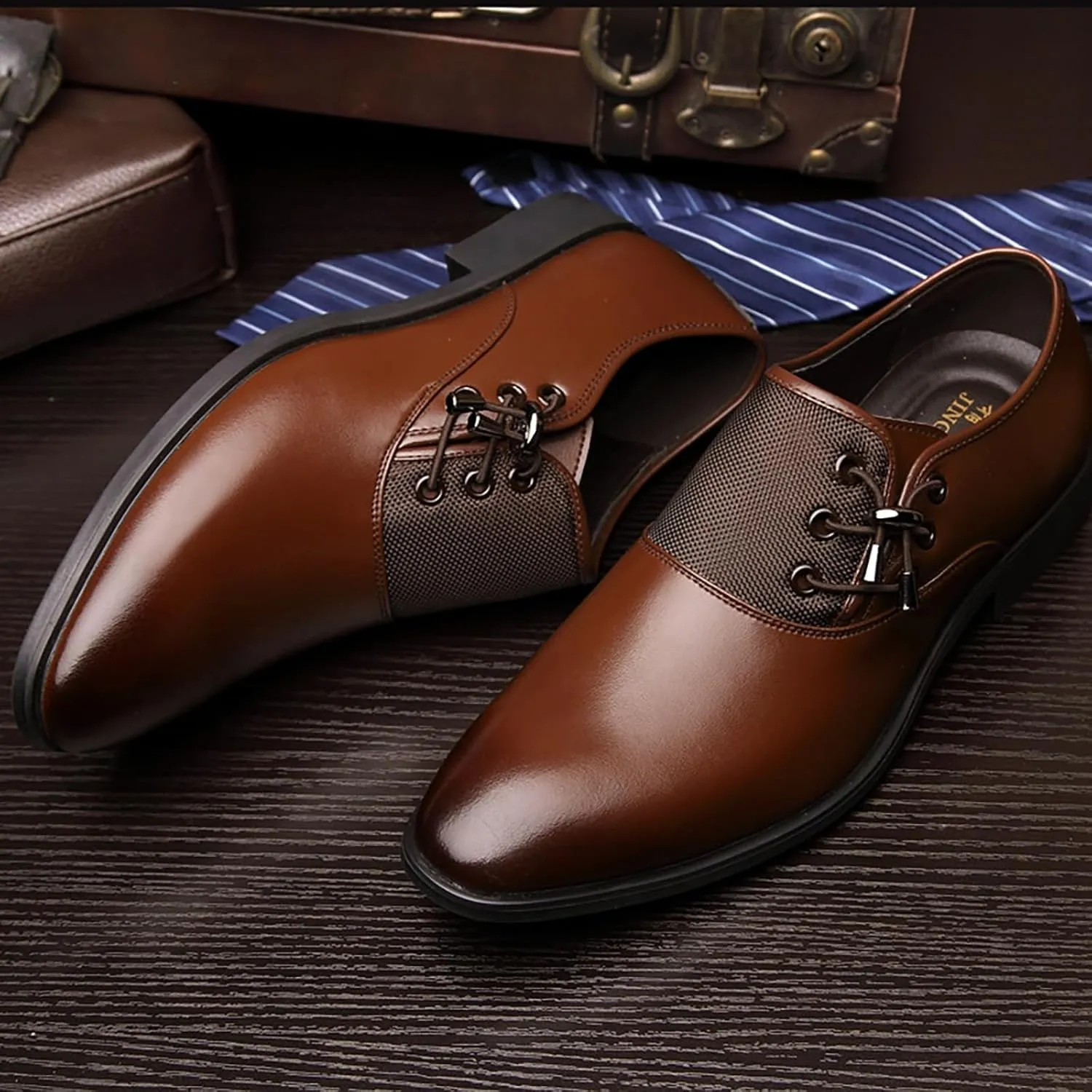 Men Slip on Dress Shoes,Pointed Toe Loafers for Office Wedding Business,Leather Shoes for Men Formal