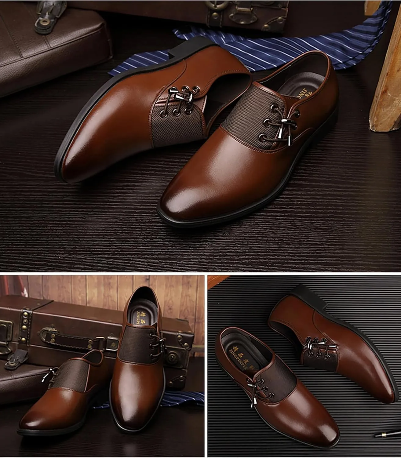 Men Slip on Dress Shoes,Pointed Toe Loafers for Office Wedding Business,Leather Shoes for Men Formal