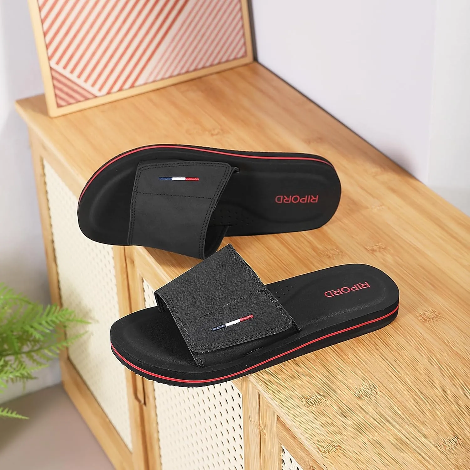 Mens Adjustable Slides Sandals Slip On Sandals Comfortable Athletic Anti-Slip Slides