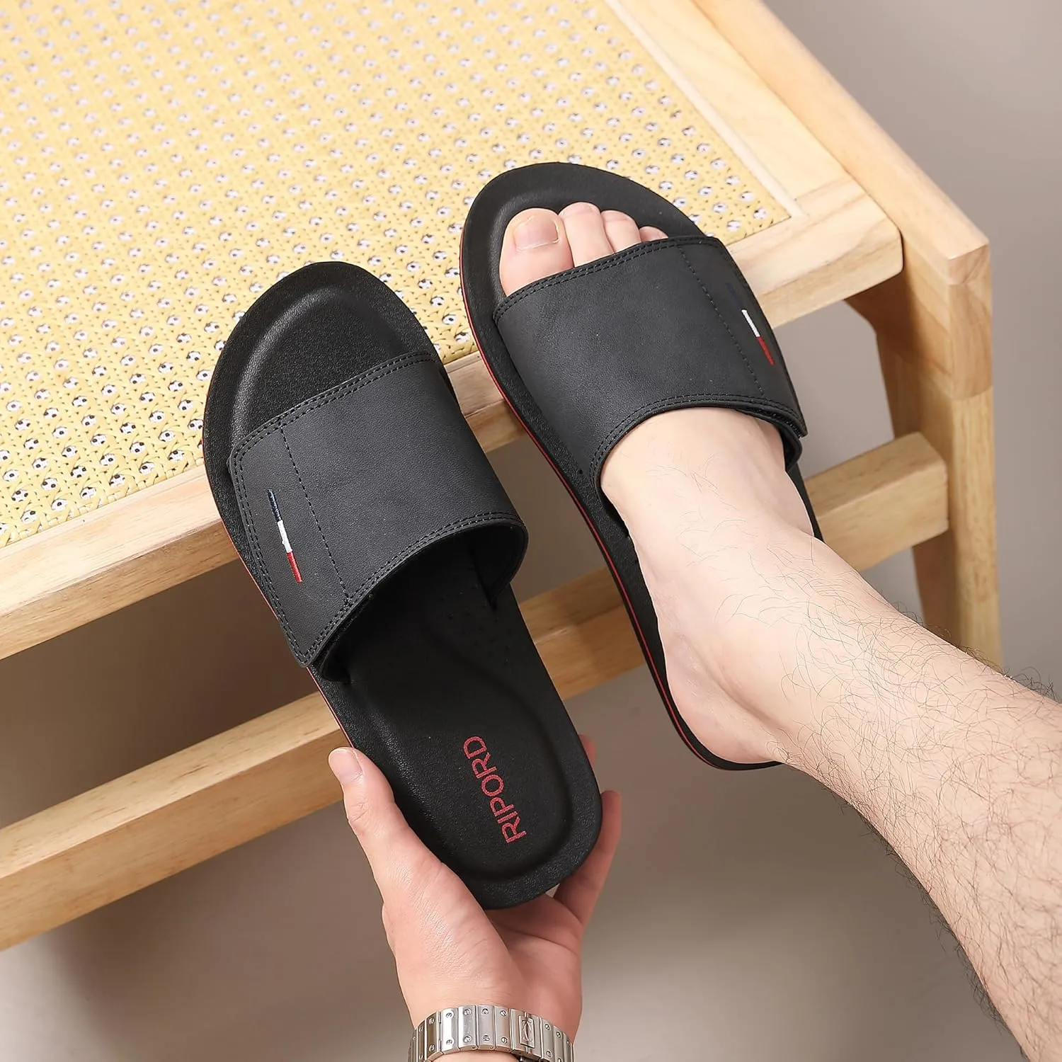 Mens Adjustable Slides Sandals Slip On Sandals Comfortable Athletic Anti-Slip Slides
