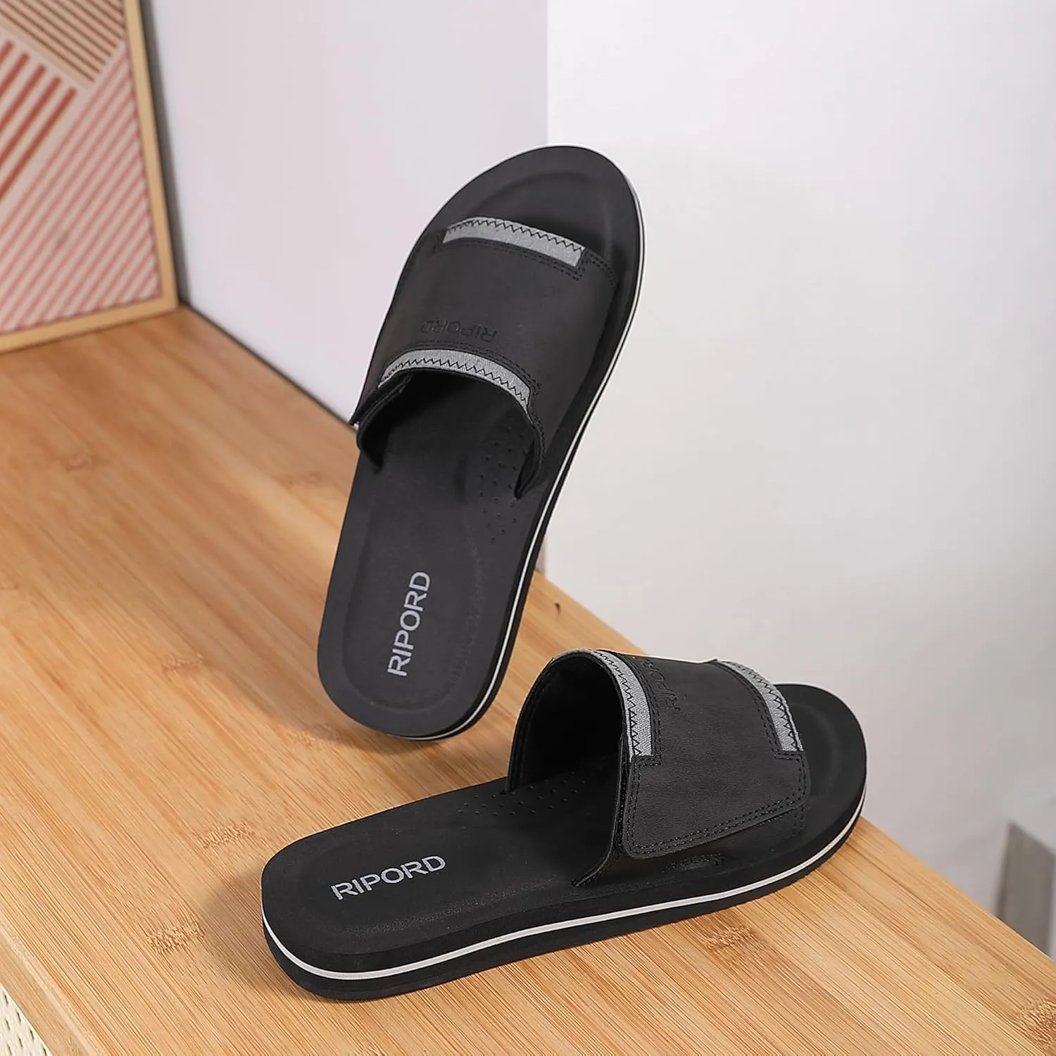 Mens Adjustable Slides Sandals Slip On Sandals Comfortable Athletic Anti-Slip Slides