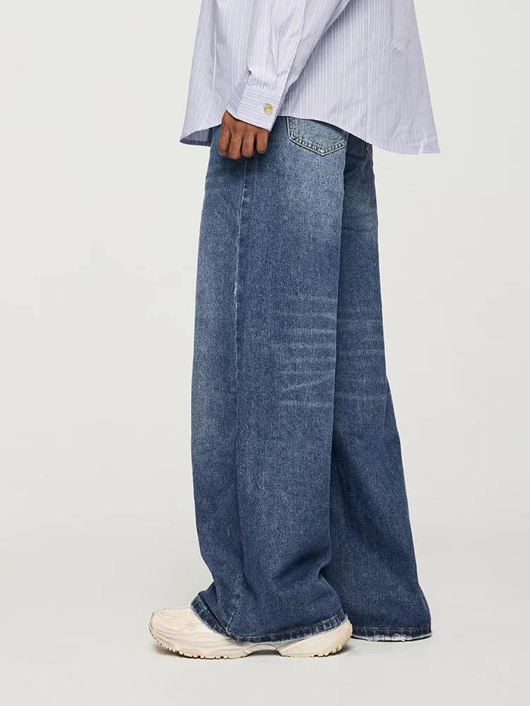 Men's Baggy Jeans Wide Leg Solid Color Y2k Denim Pants Streetwear Loose Fit Trousers