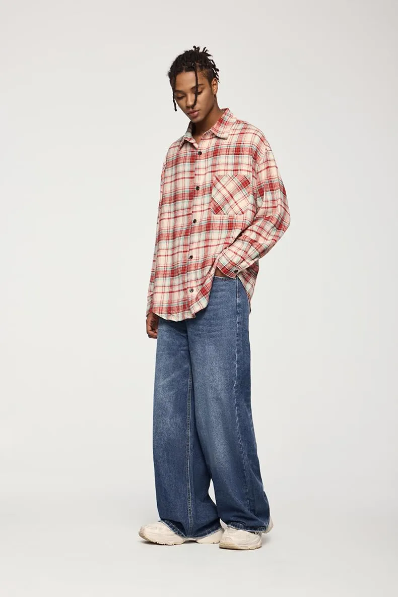 Men's Baggy Jeans Wide Leg Solid Color Y2k Denim Pants Streetwear Loose Fit Trousers