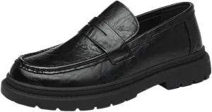 Men's Black Leather Wingtip Oxford Shoes, Retro Brogue Loafers, Platform Formal Dress Shoes for Business & Wedding