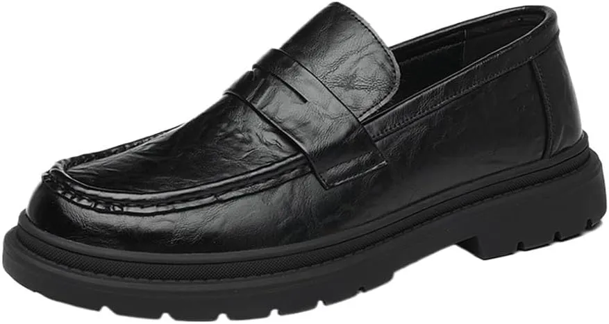 Men's Black Leather Wingtip Oxford Shoes, Retro Brogue Loafers, Platform Formal Dress Shoes for Business & Wedding