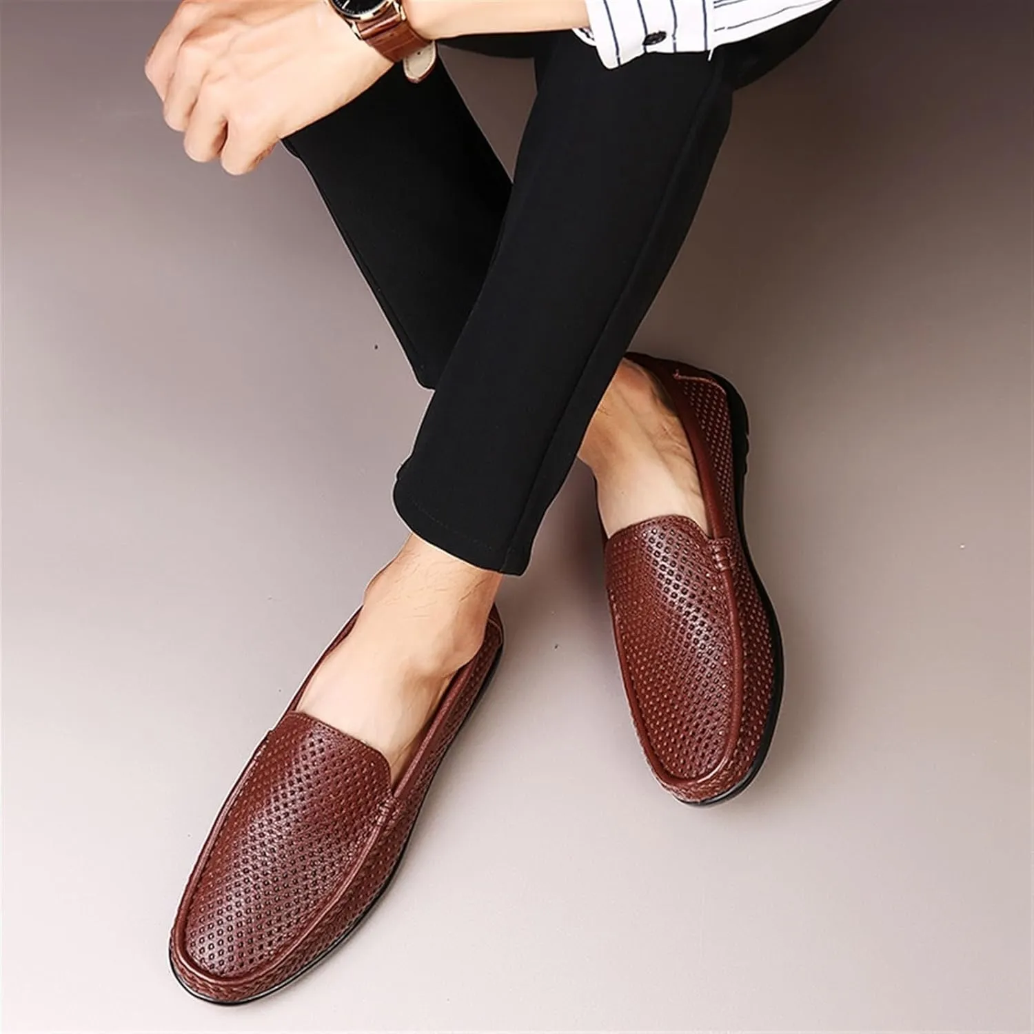Men's Breathable Leather Loafers – Lightweight Slip-On Shoes with Anti-Slip Sole, Comfortable and Casual Slip-Resistant Design