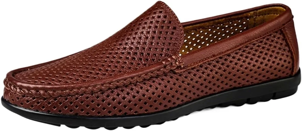Men's Breathable Leather Loafers – Lightweight Slip-On Shoes with Anti-Slip Sole, Comfortable and Casual Slip-Resistant Design