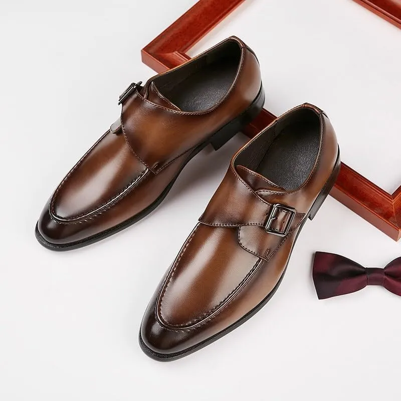 Men's British-Style Buckle Business Leather Shoes Formal Single Shoes Office Professional Low-top Rubber Sole Non-Slip Wear-Resistant