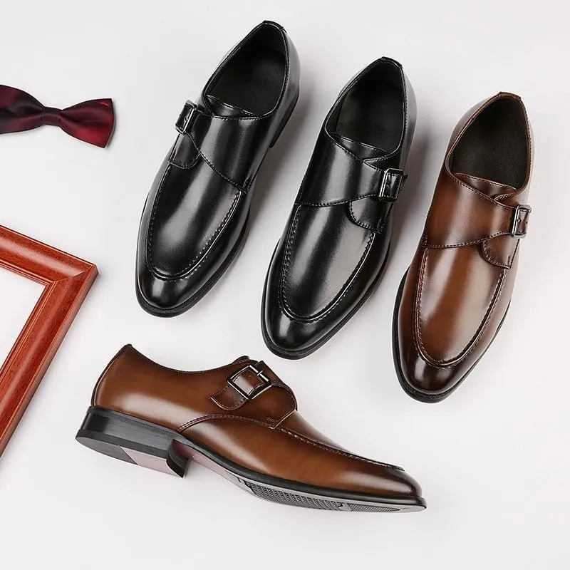 Men's British-Style Buckle Business Leather Shoes Formal Single Shoes Office Professional Low-top Rubber Sole Non-Slip Wear-Resistant