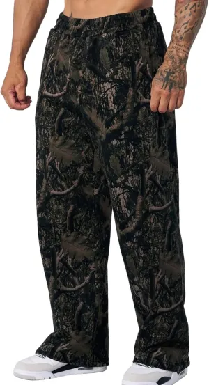 Mens Camo Graphic Leaf Print Baggy Sweatpants Joggers Casual Elastic Waist Wide Leg Trousers Y2K Streetwear Pants