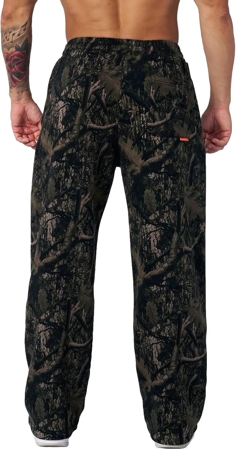 Mens Camo Graphic Leaf Print Baggy Sweatpants Joggers Casual Elastic Waist Wide Leg Trousers Y2K Streetwear Pants
