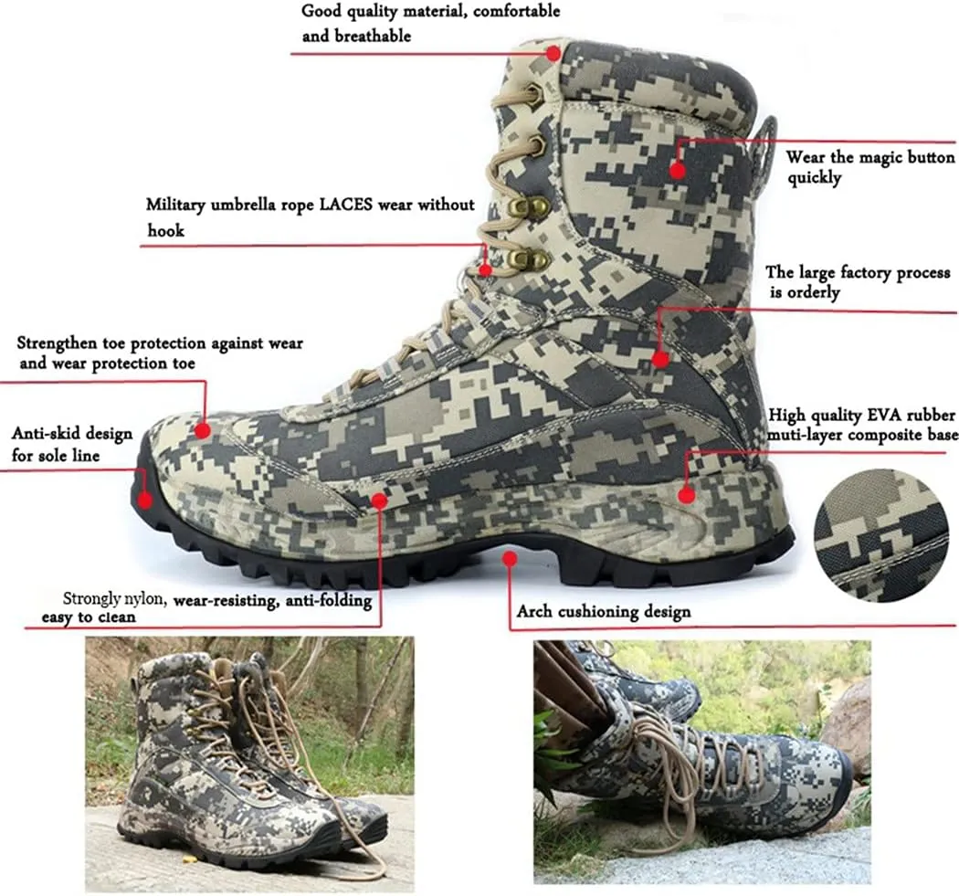 Men's Camping Climbing Boots, Outdoor Tactical Sport Shoes, Non-Slip Waterproof Mountain Hunting Boots