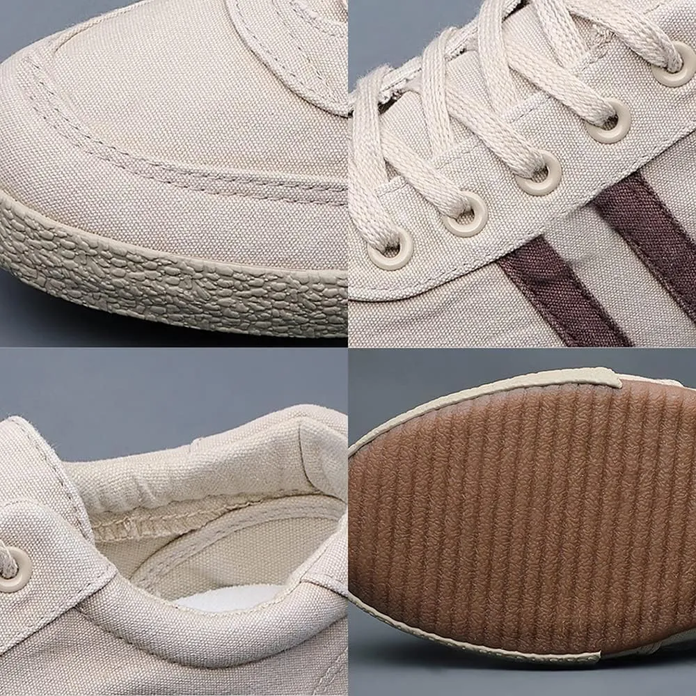 Men's Canvas Shoes All-Match Casual Breathable Fashion Sneakers Comfort Low-top Flat Walking Shoes Simple Soft Vintage Lace-up Casual Shoes