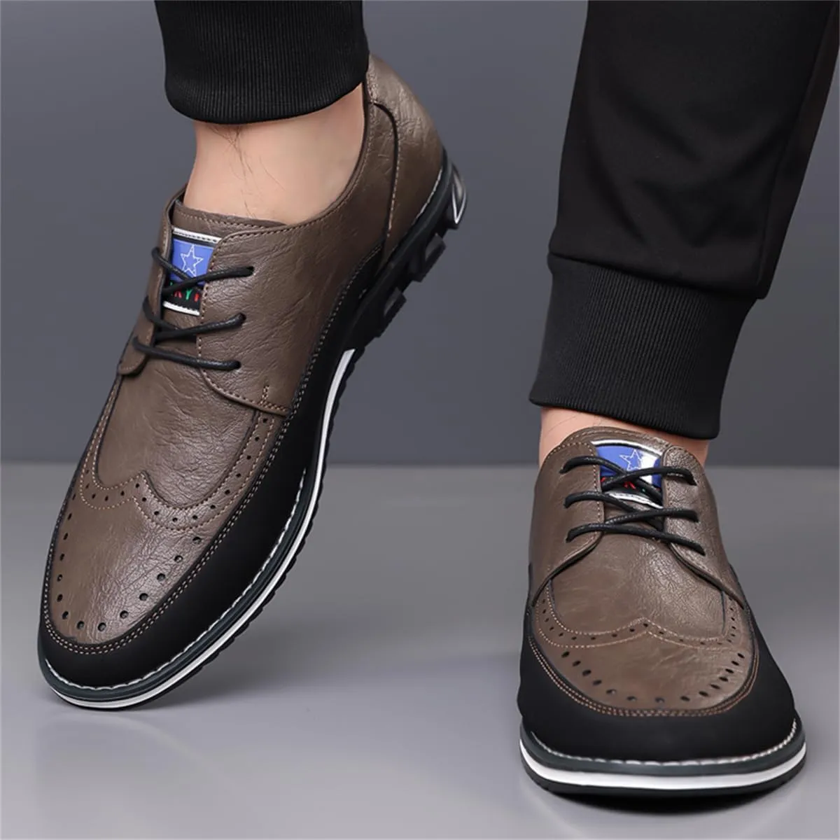 Men's Casual Dress Oxfords Shoes Business Formal Italy Prince Classic Oxford Lace Up Craft Mesh Sneakers