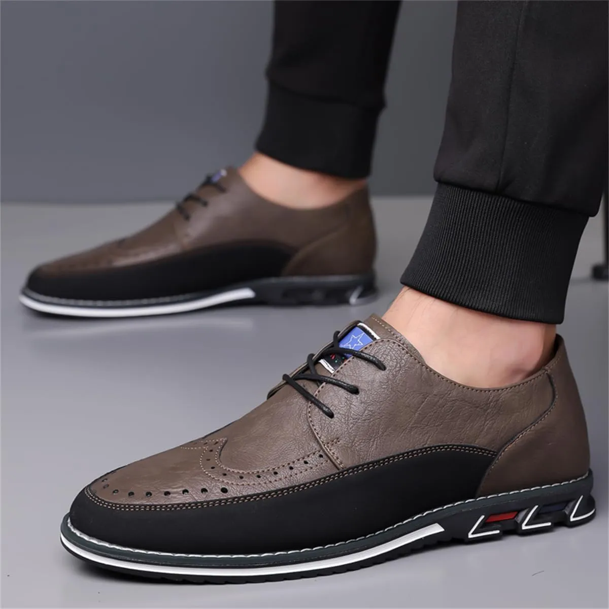 Men's Casual Dress Oxfords Shoes Business Formal Italy Prince Classic Oxford Lace Up Craft Mesh Sneakers