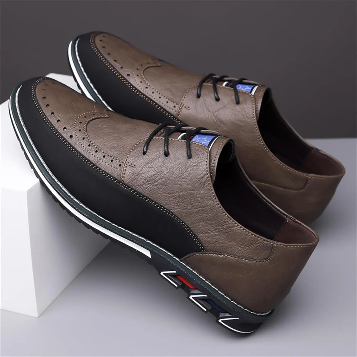 Men's Casual Dress Oxfords Shoes Business Formal Italy Prince Classic Oxford Lace Up Craft Mesh Sneakers