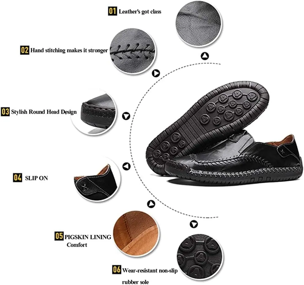 Men's Casual Leather Loafers Driving Walking Shoes Slip-on Formal Oxford Penny Classic Moccasins Hand Stitched