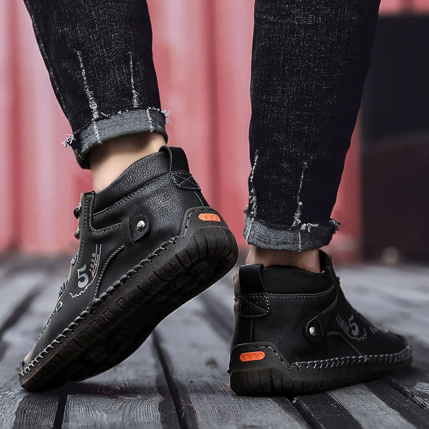 Mens Casual Leather Shoes Ankle Chukka Boots Slip On Lightweight Loafers Mid top Outdoor Lace Up Walking Driving Shoes