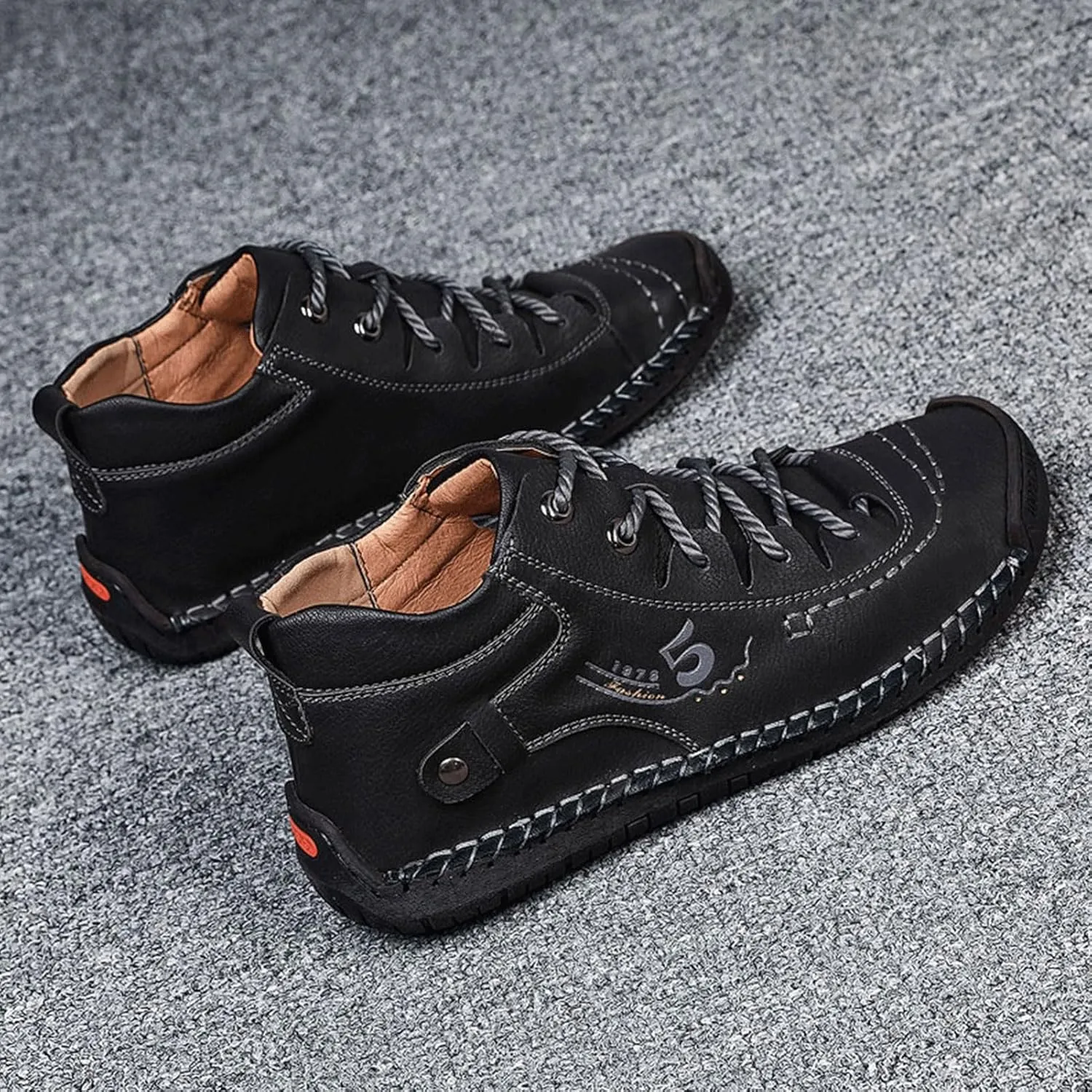 Mens Casual Leather Shoes Ankle Chukka Boots Slip On Lightweight Loafers Mid top Outdoor Lace Up Walking Driving Shoes