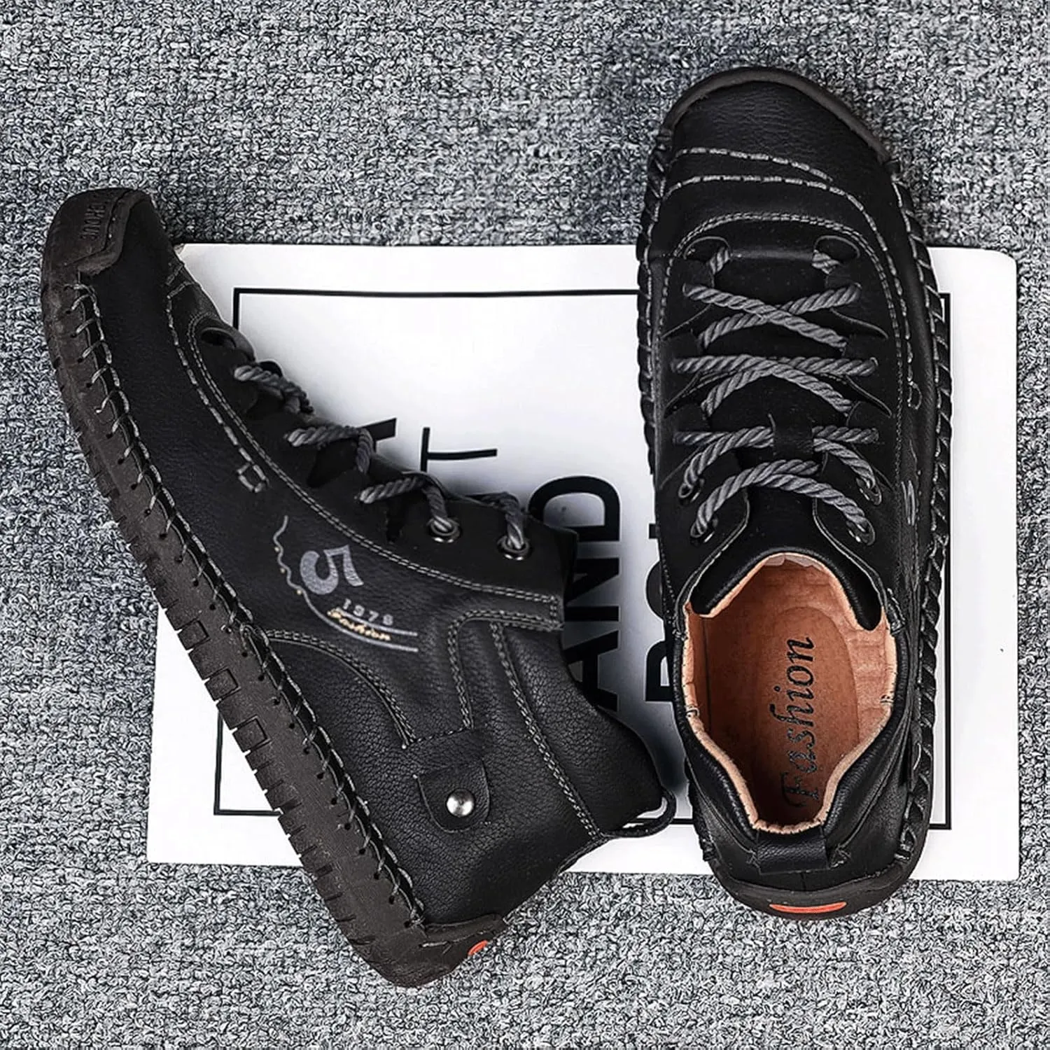 Mens Casual Leather Shoes Ankle Chukka Boots Slip On Lightweight Loafers Mid top Outdoor Lace Up Walking Driving Shoes