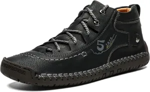 Mens Casual Leather Shoes Ankle Chukka Boots Slip On Lightweight Loafers Mid top Outdoor Lace Up Walking Driving Shoes