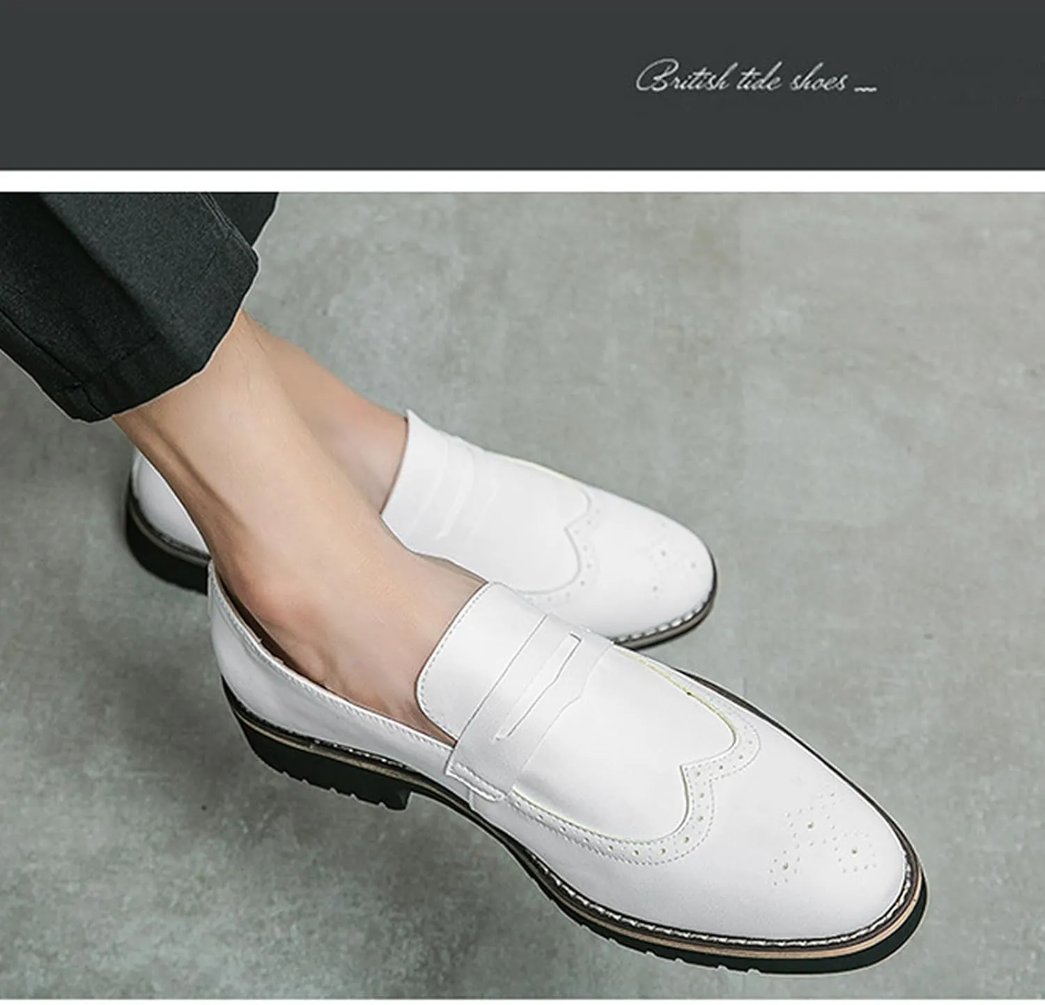 Mens Classic Handmade Leather Dress Shoes Fashion Brogue Wing Tip Comfort Slip-On Loafers Modern Business Formal Tuxedo Oxfords for Wedding Office Work