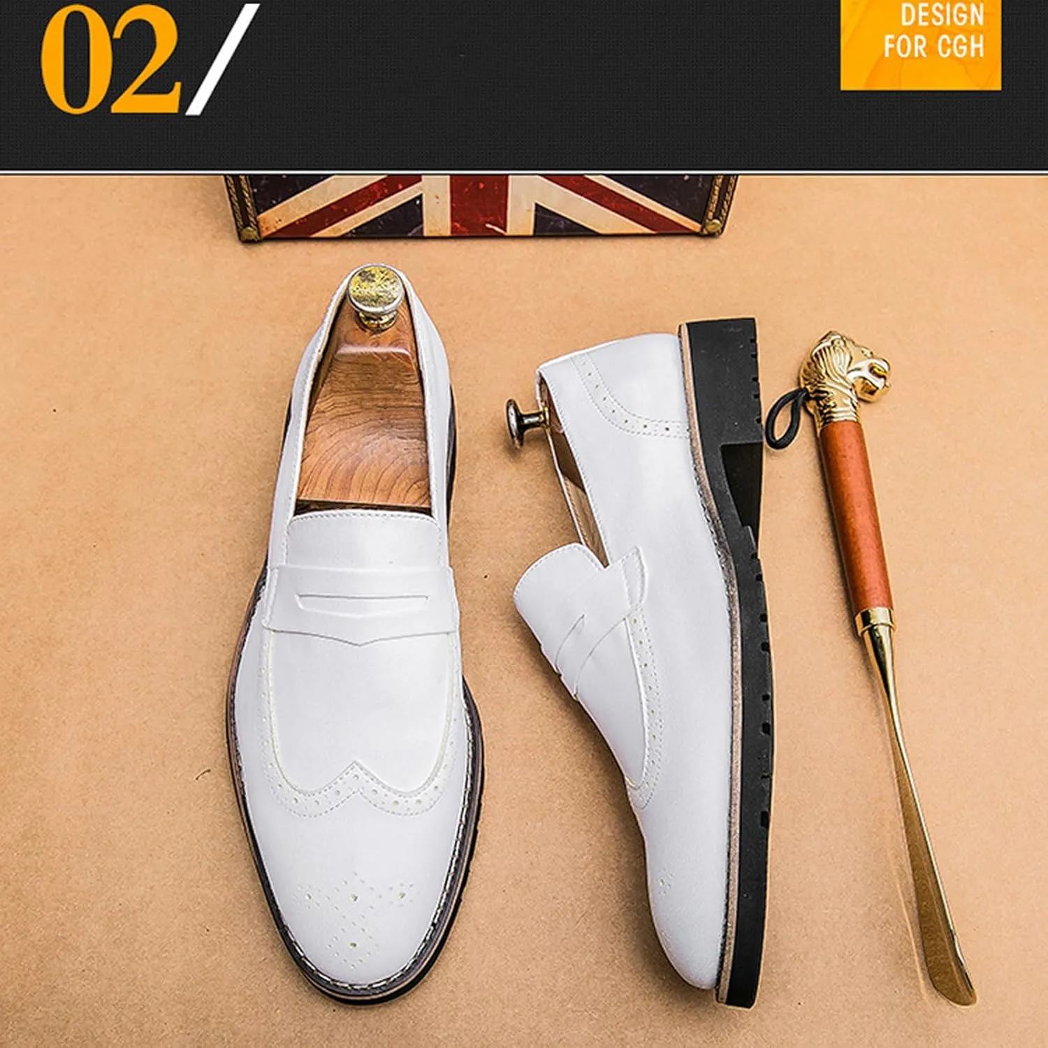 Mens Classic Handmade Leather Dress Shoes Fashion Brogue Wing Tip Comfort Slip-On Loafers Modern Business Formal Tuxedo Oxfords for Wedding Office Work