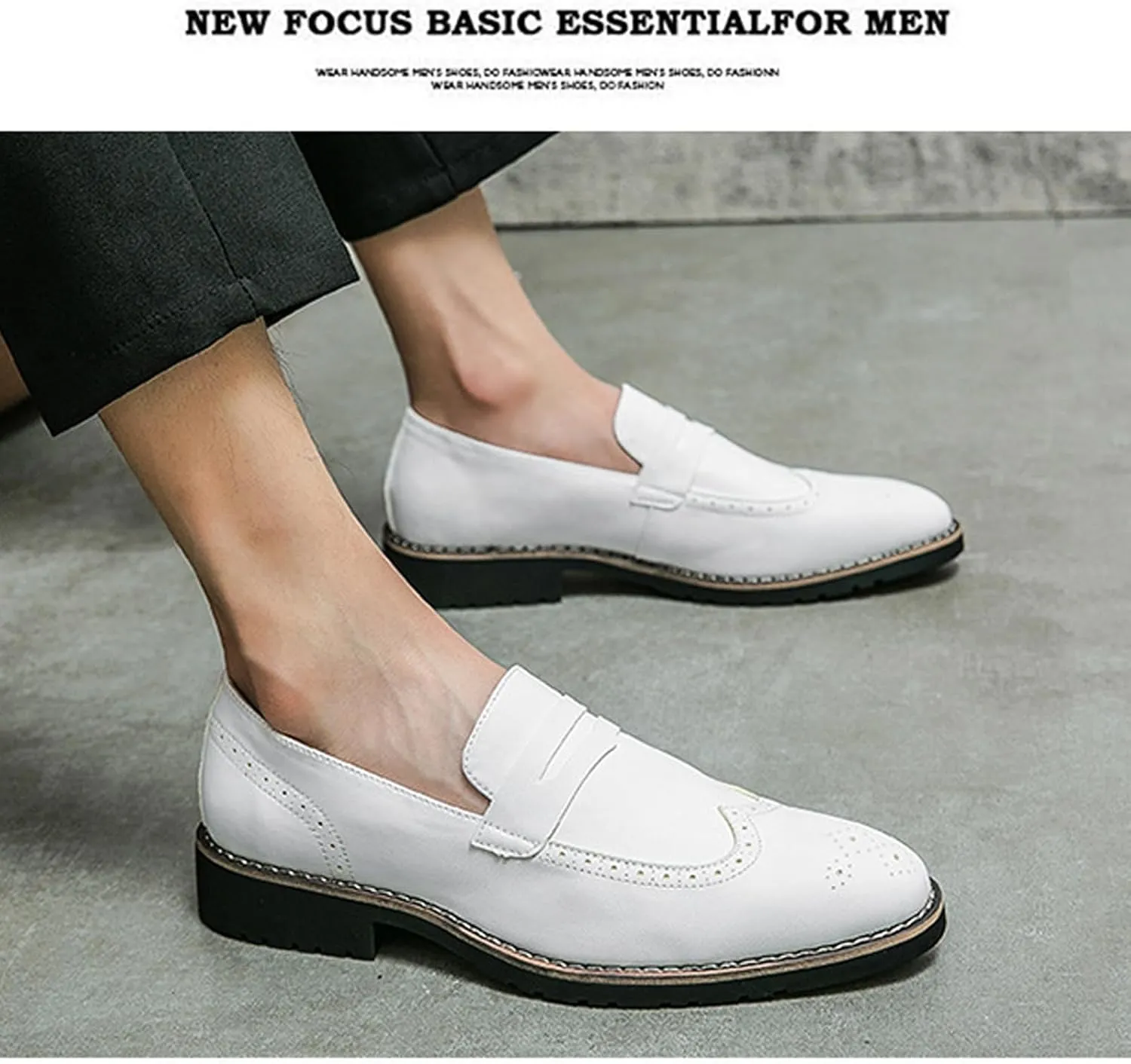 Mens Classic Handmade Leather Dress Shoes Fashion Brogue Wing Tip Comfort Slip-On Loafers Modern Business Formal Tuxedo Oxfords for Wedding Office Work