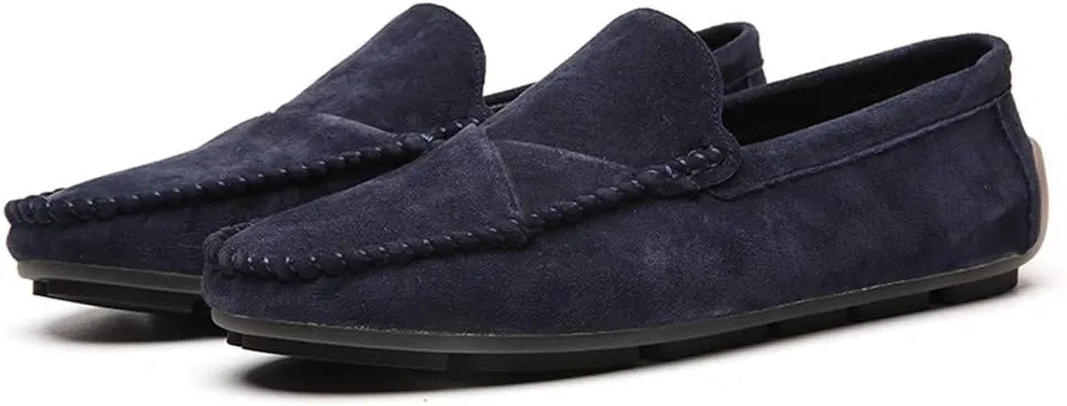 Men's Classic Moccasin Soft Comfort Suede Loafers British Minimalist Flat Driving Slip On Shoes Blue 12 Men US 11.42''Heel to Toe