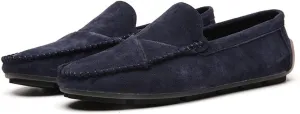 Men's Classic Moccasin Soft Comfort Suede Loafers British Minimalist Flat Driving Slip On Shoes Blue 12 Men US 11.42''Heel to Toe